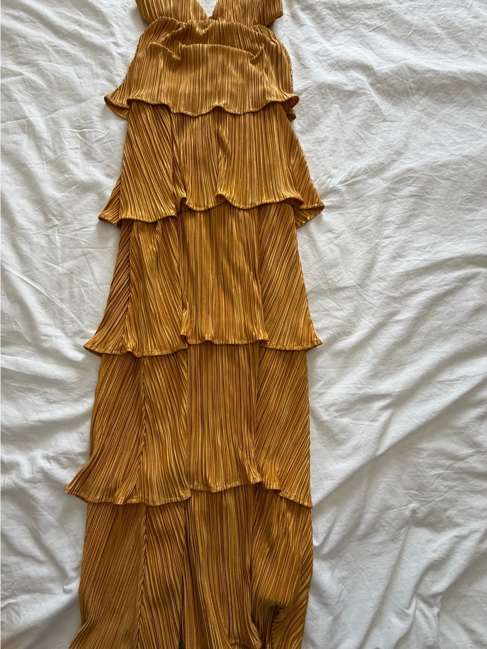 Lulu's Women’s Marigold Tiered Pleated Maxi Wedding Guest Dress Small - Picture 12 of 15